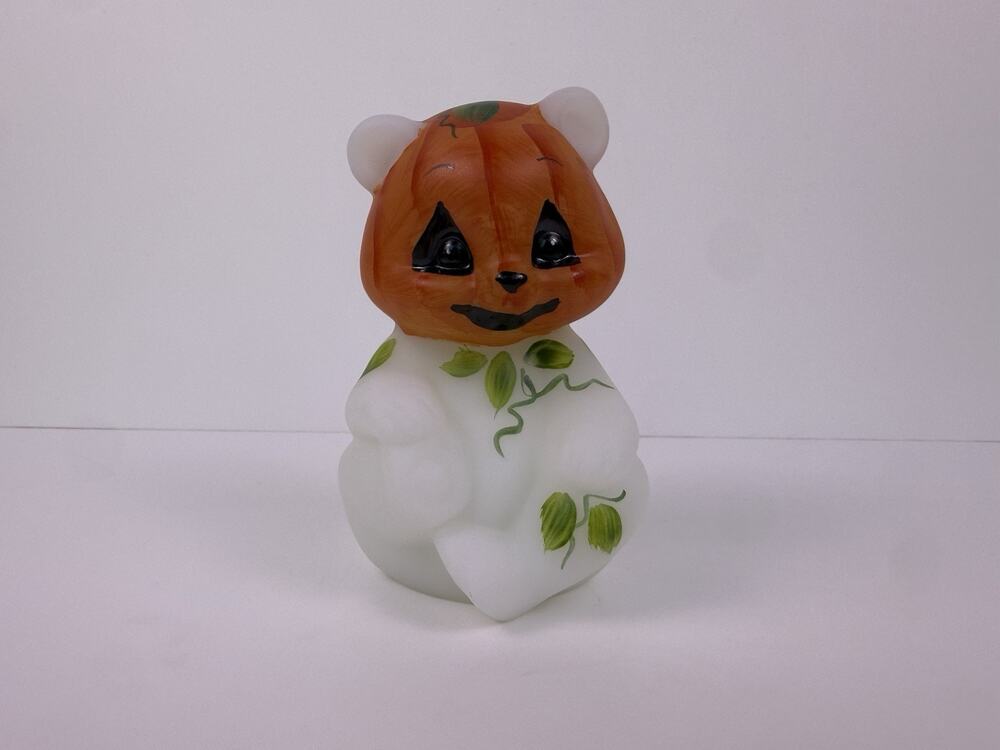 Fenton Pumpkin Head Bear Figurine Hand Painted Signed A Van Zile Halloween